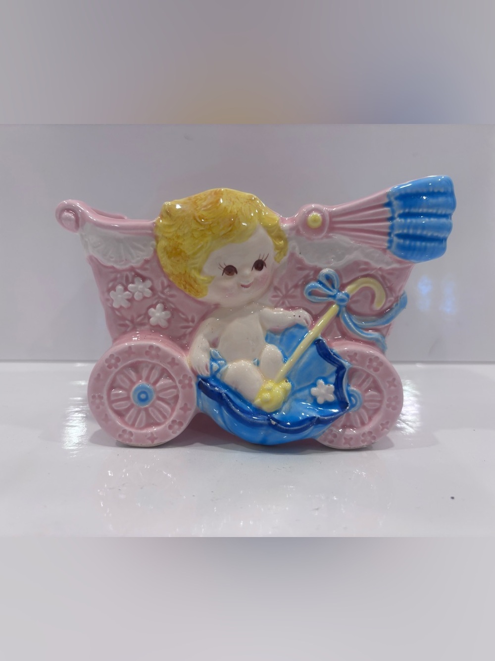 Vintage Japan Ceramic Baby Carriage Planter Pink Pram Nursery Decor Baby Shower